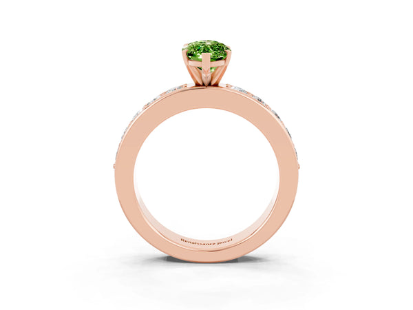 Rose gold Marquise Cut Peridot Engagement Ring with Channel Set Round  Band and Prong Setting