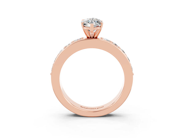 Rose gold Marquise Cut Moissanite Engagement Ring with Channel Set Round  Band and Prong Setting