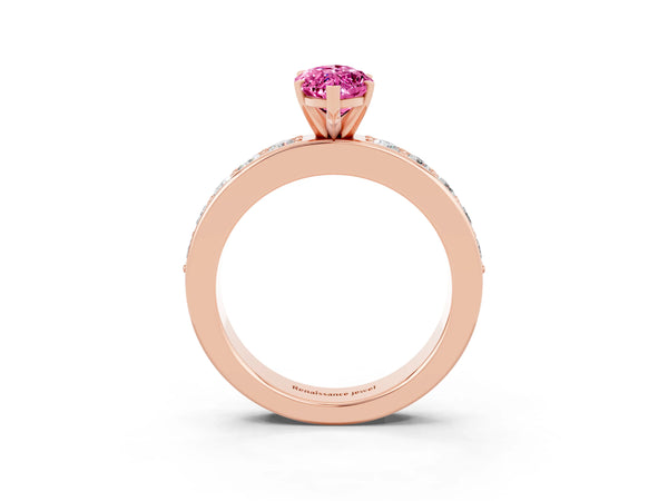 Rose gold Marquise Cut Pink Sapphire Engagement Ring with Channel Set Round  Band and Prong Setting