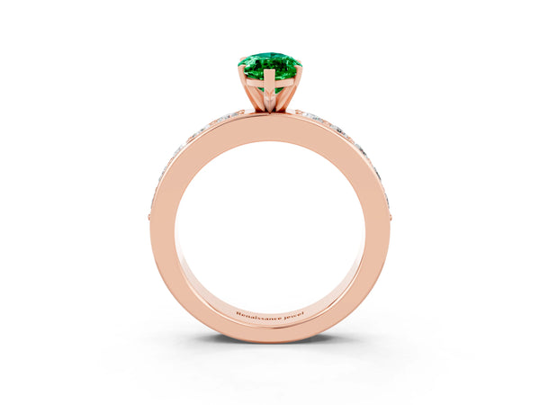 Rose gold Marquise Cut Emerald Engagement Ring with Channel Set Round  Band and Prong Setting