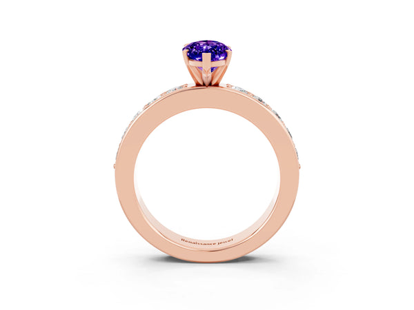 Rose gold Marquise Cut Tanzanite Engagement Ring with Channel Set Round  Band and Prong Setting