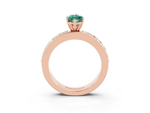 Rose gold Marquise Cut Green Sapphire Engagement Ring with Channel Set Round  Band and Prong Setting