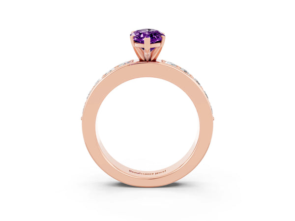 Rose gold Marquise Cut Amethyst Engagement Ring with Channel Set Round  Band and Prong Setting