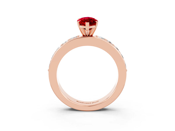 Rose gold Marquise Cut Ruby Engagement Ring with Channel Set Round  Band and Prong Setting