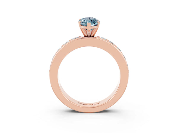 Rose gold Marquise Cut Aquamarine Engagement Ring with Channel Set Round  Band and Prong Setting