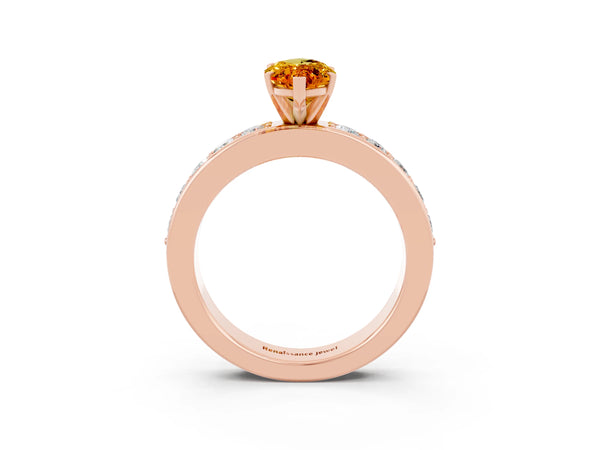 Rose gold Marquise Cut Citrine Engagement Ring with Channel Set Round  Band and Prong Setting
