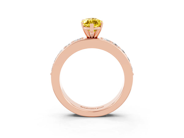 Rose gold Marquise Cut Yellow Sapphire Engagement Ring with Channel Set Round  Band and Prong Setting