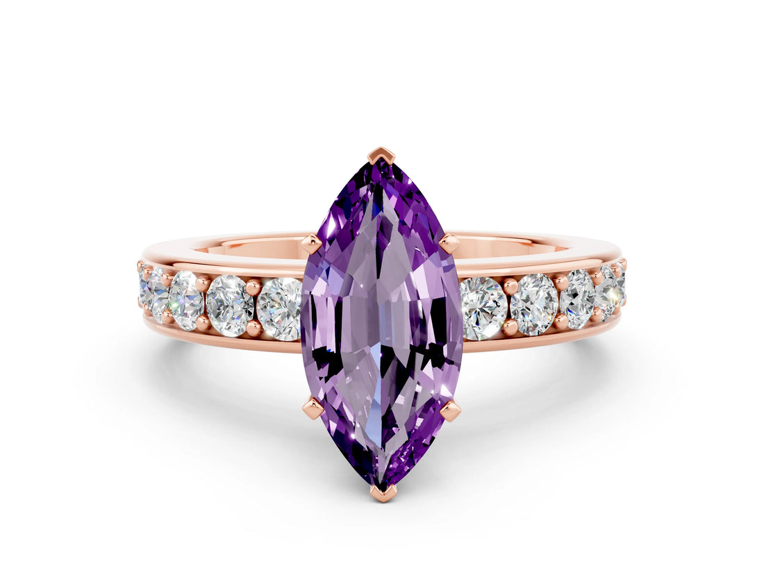Rose gold Marquise Cut Cut Channel Set Diamond Engagement Ring with Four-Prong Setting