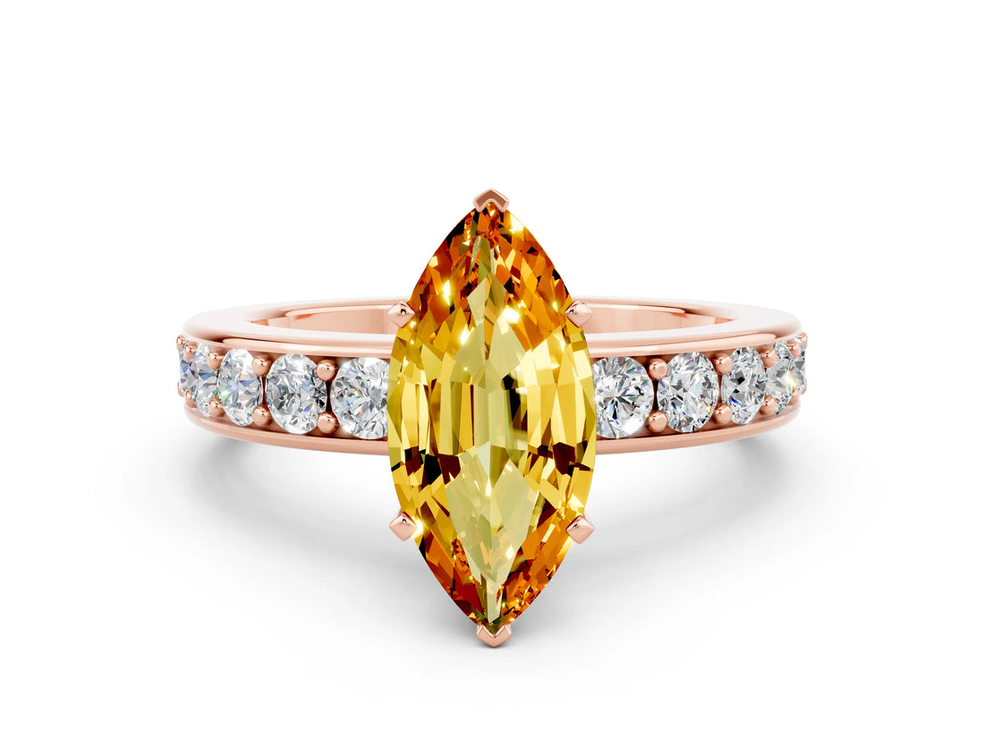 Rose gold Marquise Cut Cut Channel Set Diamond Engagement Ring with Four-Prong Setting