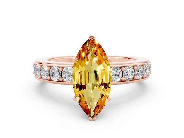Rose gold Marquise Cut Citrine Engagement Ring with Channel Set Round  Band and Prong Setting