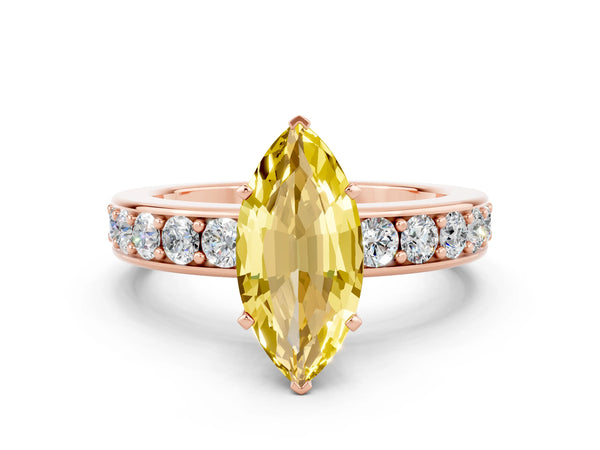 Rose gold Marquise Cut Yellow Sapphire Engagement Ring with Channel Set Round  Band and Prong Setting