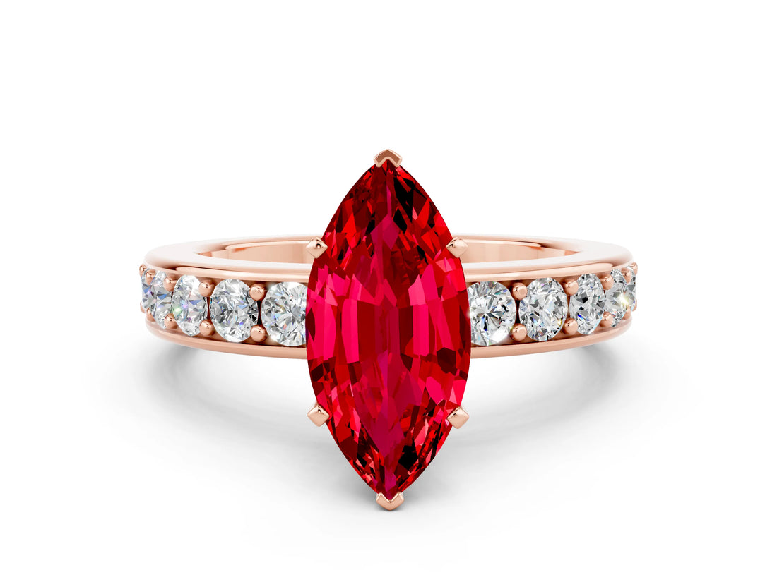 Rose gold Marquise Cut Cut Channel Set Diamond Engagement Ring with Four-Prong Setting