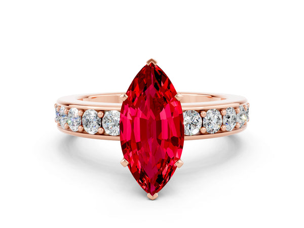 Rose gold Marquise Cut Ruby Engagement Ring with Channel Set Round  Band and Prong Setting