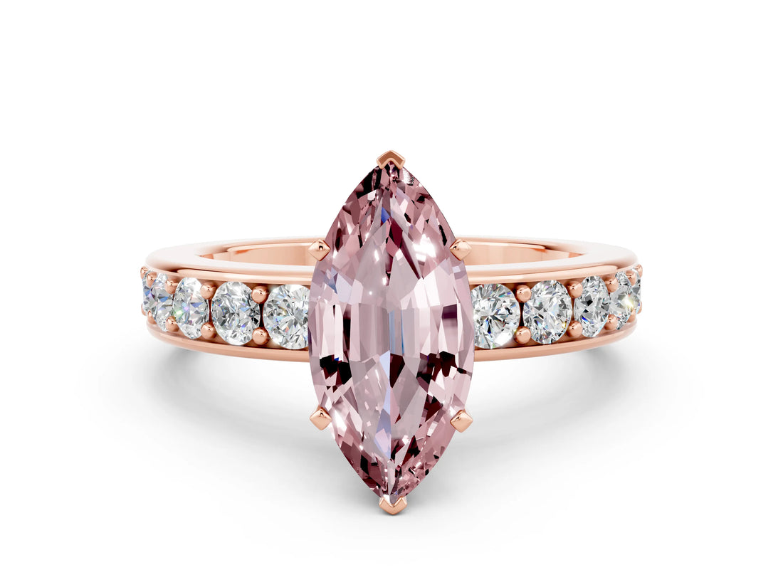 Rose gold Marquise Cut Cut Channel Set Diamond Engagement Ring with Four-Prong Setting