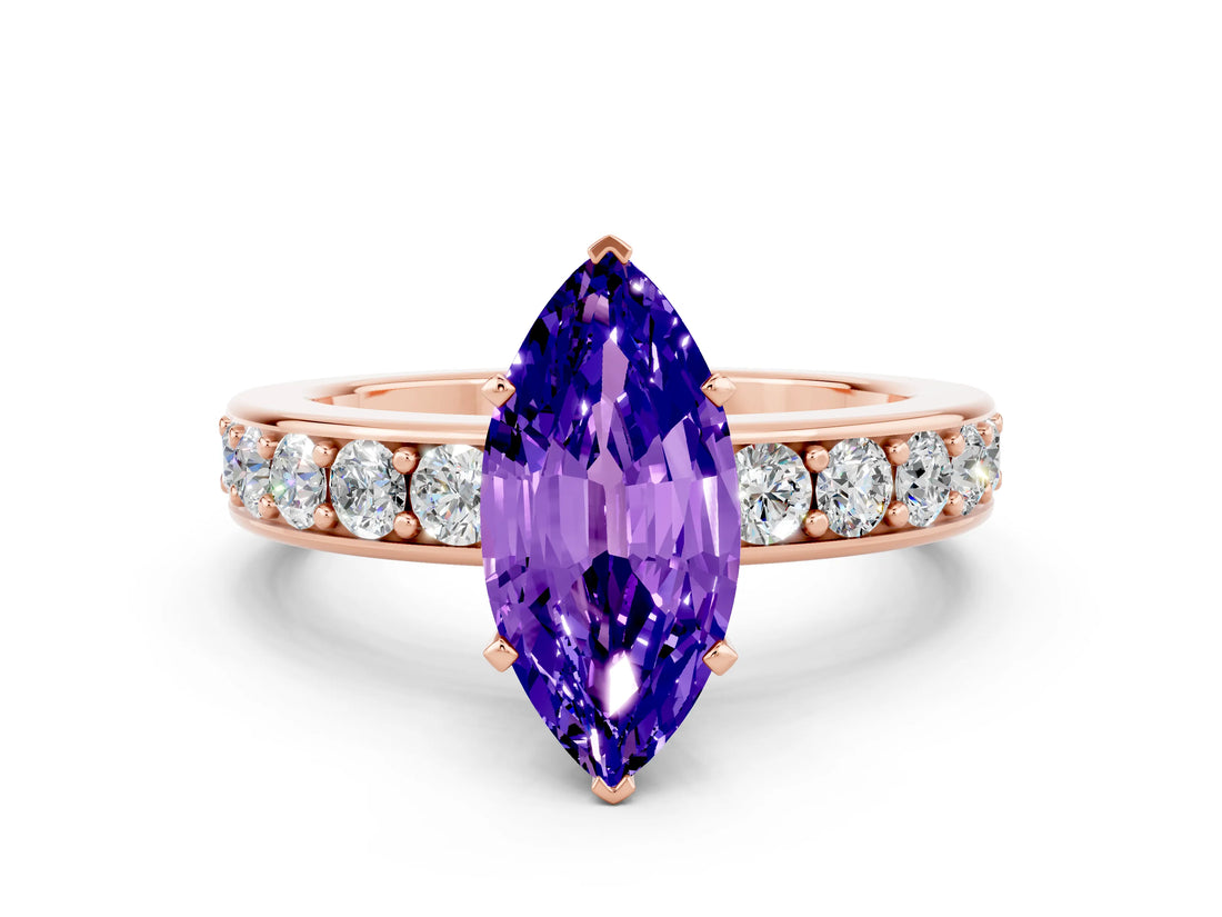 Rose gold Marquise Cut Cut Channel Set Diamond Engagement Ring with Four-Prong Setting