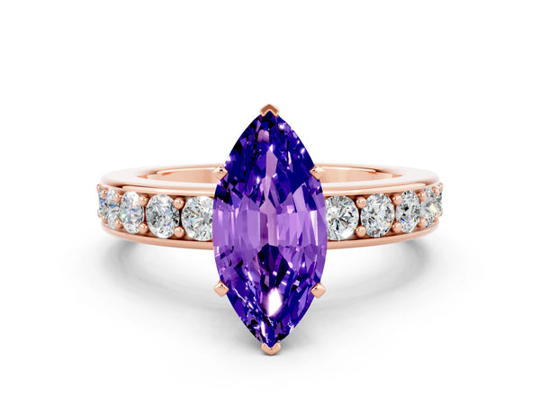 Rose gold Marquise Cut Tanzanite Engagement Ring with Channel Set Round  Band and Prong Setting