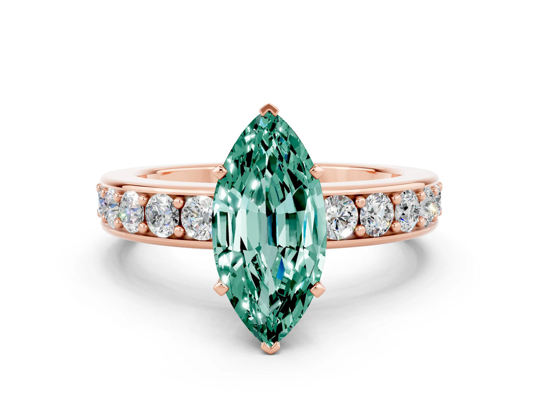Rose gold Marquise Cut Cut Channel Set Diamond Engagement Ring with Four-Prong Setting