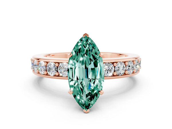 Rose gold Marquise Cut Green Sapphire Engagement Ring with Channel Set Round  Band and Prong Setting