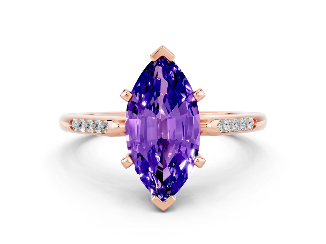 Rose gold Marquise Cut Cut Channel Set Solitaire Engagement Ring with Four-Prong Setting