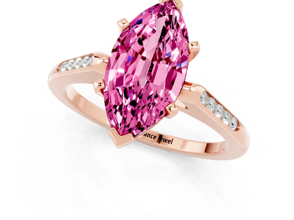 Rose gold Marquise Cut Pink Sapphire Solitaire Ring with Channel Set Round Band and Prong Setting