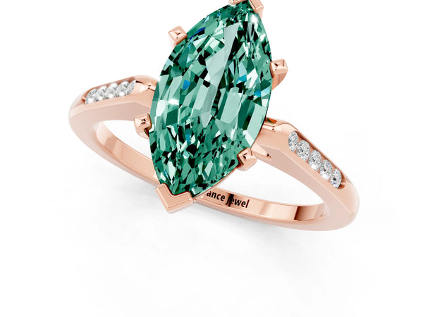 Rose gold Marquise Cut Green Sapphire Solitaire Ring with Channel Set Round Band and Prong Setting