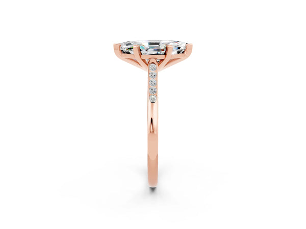 Rose gold Marquise Cut Moissanite Solitaire Ring with Channel Set Round Band and Prong Setting