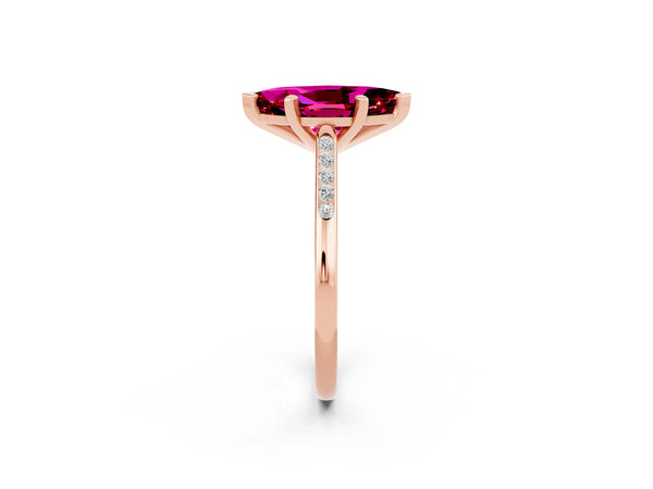 Rose gold Marquise Cut Garnet Solitaire Ring with Channel Set Round Band and Prong Setting