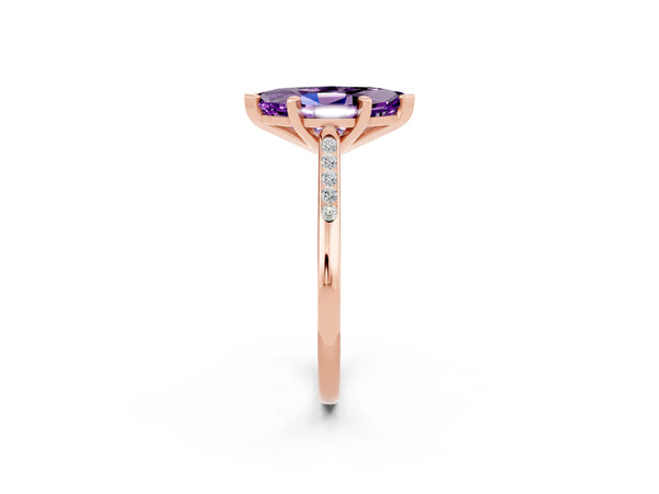 Rose gold Marquise Cut Amethyst Solitaire Ring with Channel Set Round Band and Prong Setting