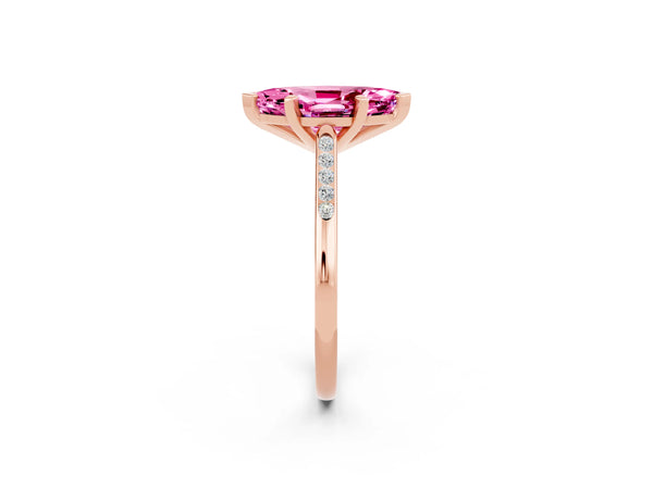 Rose gold Marquise Cut Pink Sapphire Solitaire Ring with Channel Set Round Band and Prong Setting
