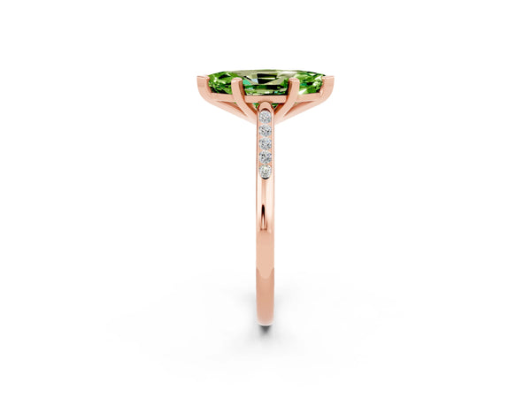 Rose gold Marquise Cut Peridot Solitaire Ring with Channel Set Round Band and Prong Setting