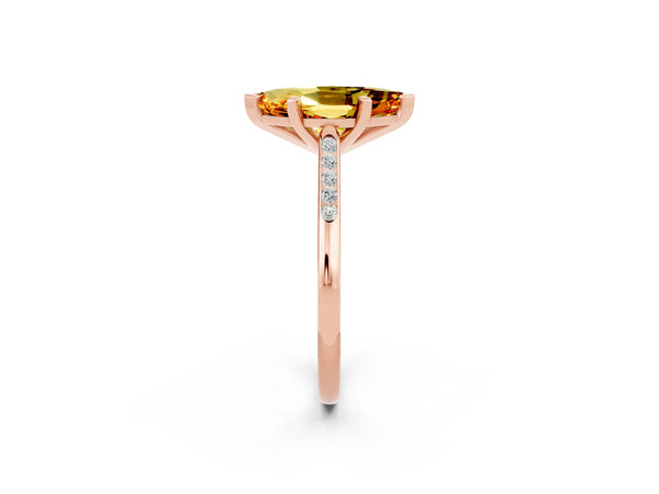 Rose gold Marquise Cut Citrine Solitaire Ring with Channel Set Round Band and Prong Setting