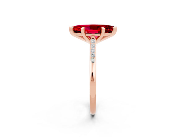 Rose gold Marquise Cut Ruby Solitaire Ring with Channel Set Round Band and Prong Setting