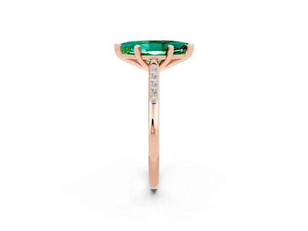 Rose gold Marquise Cut Emerald Solitaire Ring with Channel Set Round Band and Prong Setting
