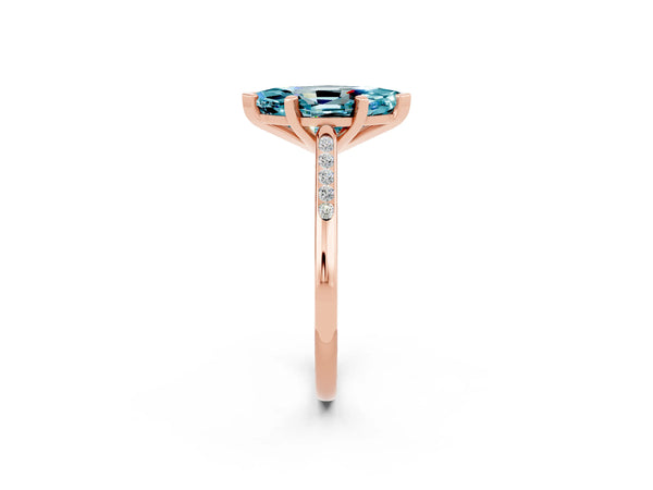 Rose gold Marquise Cut Blue Topaz Solitaire Ring with Channel Set Round Band and Prong Setting