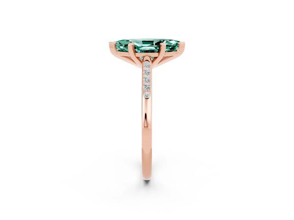 Rose gold Marquise Cut Green Sapphire Solitaire Ring with Channel Set Round Band and Prong Setting