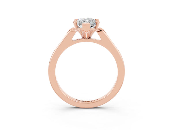 Rose gold Marquise Cut Moissanite Solitaire Ring with Channel Set Round Band and Prong Setting