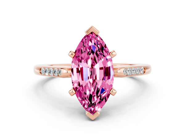 Rose gold Marquise Cut Pink Sapphire Solitaire Ring with Channel Set Round Band and Prong Setting