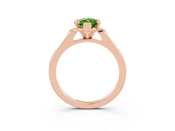 Rose gold Marquise Cut Peridot Solitaire Ring with Channel Set Round Band and Prong Setting