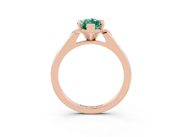 Rose gold Marquise Cut Green Sapphire Solitaire Ring with Channel Set Round Band and Prong Setting