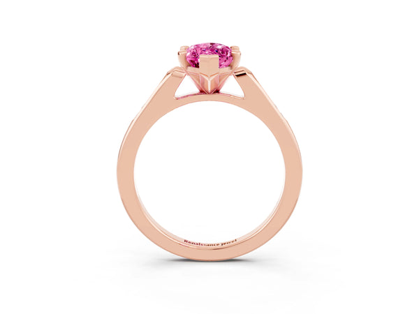 Rose gold Marquise Cut Pink Sapphire Solitaire Ring with Channel Set Round Band and Prong Setting