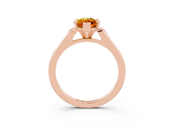 Rose gold Marquise Cut Citrine Solitaire Ring with Channel Set Round Band and Prong Setting