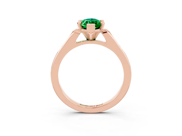 Rose gold Marquise Cut Emerald Solitaire Ring with Channel Set Round Band and Prong Setting