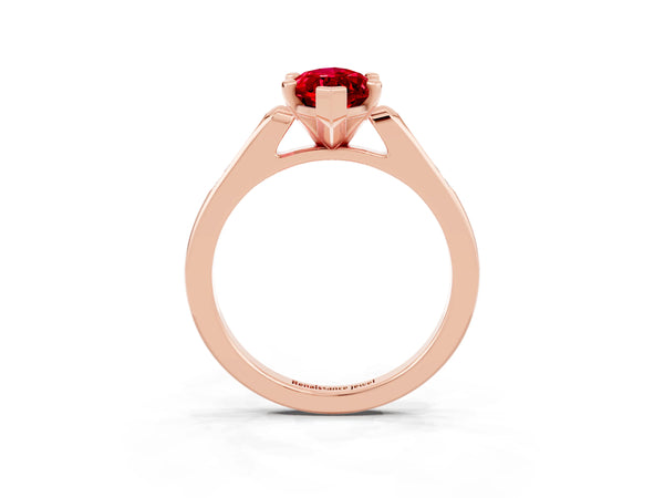 Rose gold Marquise Cut Ruby Solitaire Ring with Channel Set Round Band and Prong Setting