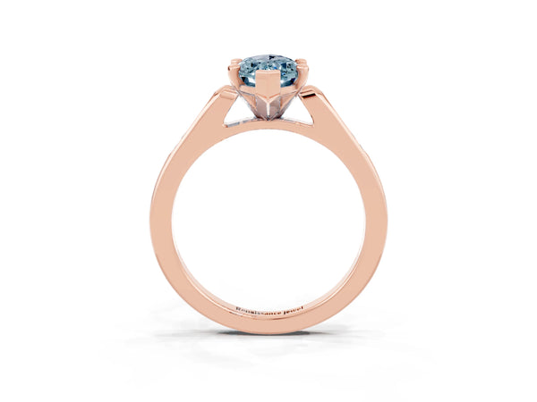 Rose gold Marquise Cut Aquamarine Solitaire Ring with Channel Set Round Band and Prong Setting