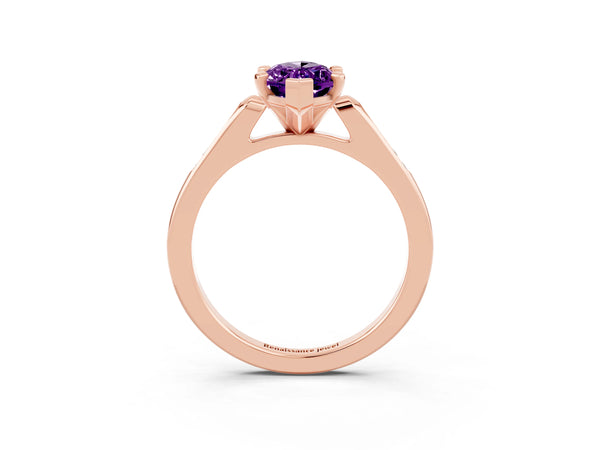 Rose gold Marquise Cut Amethyst Solitaire Ring with Channel Set Round Band and Prong Setting