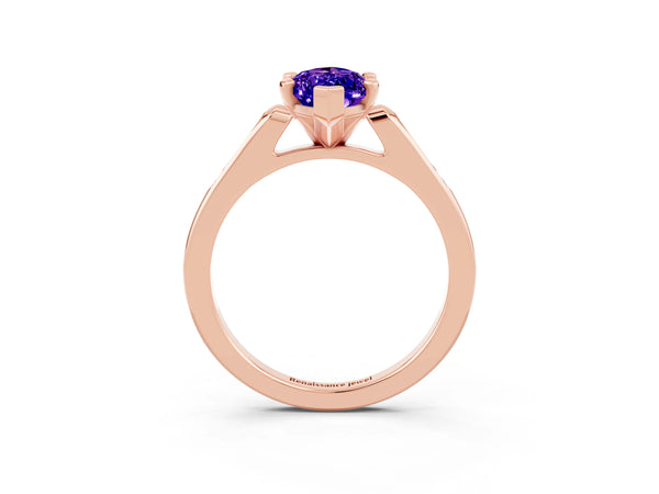 Rose gold Marquise Cut Tanzanite Solitaire Ring with Channel Set Round Band and Prong Setting