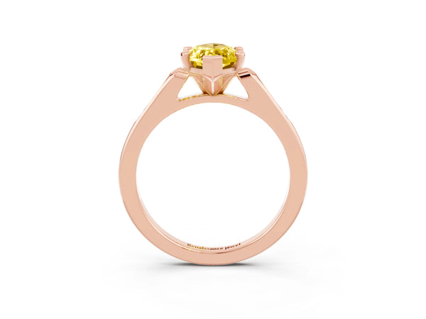 Rose gold Marquise Cut Yellow Sapphire Solitaire Ring with Channel Set Round Band and Prong Setting