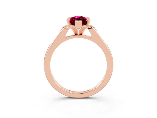 Rose gold Marquise Cut Garnet Solitaire Ring with Channel Set Round Band and Prong Setting
