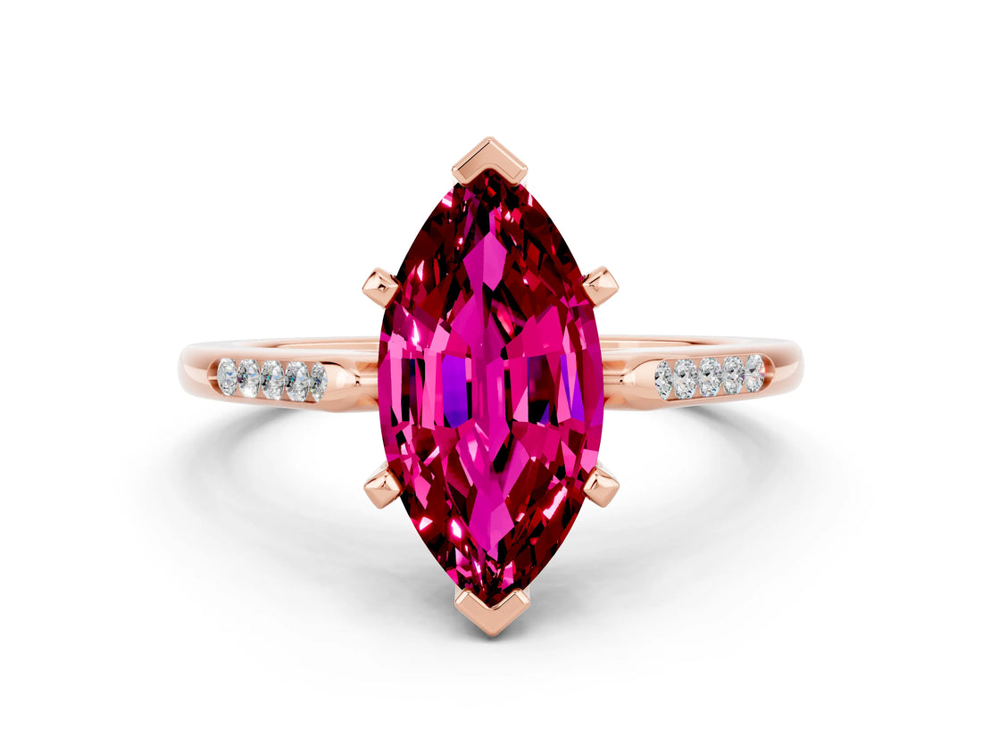 Rose gold Marquise Cut Cut Channel Set Solitaire Engagement Ring with Four-Prong Setting