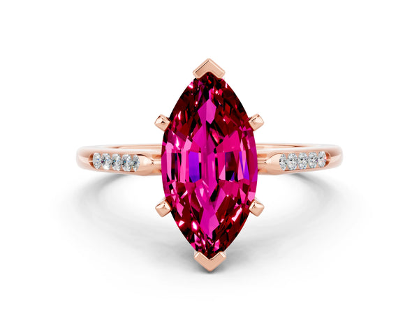 Rose gold Marquise Cut Garnet Solitaire Ring with Channel Set Round Band and Prong Setting